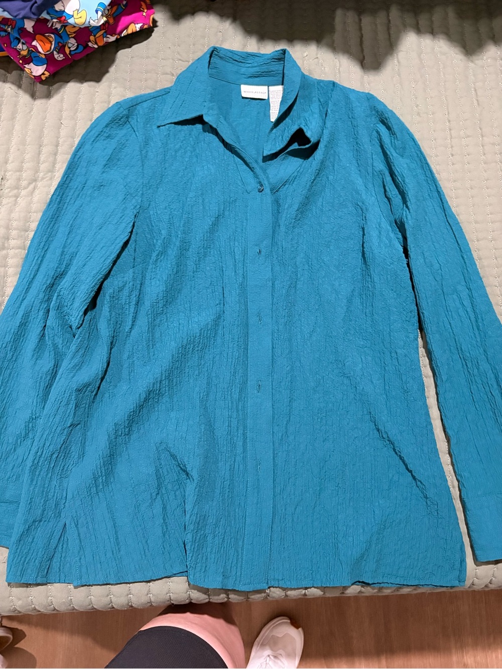 White Stag Teal-Blue Crinkle Button-Down Shirt